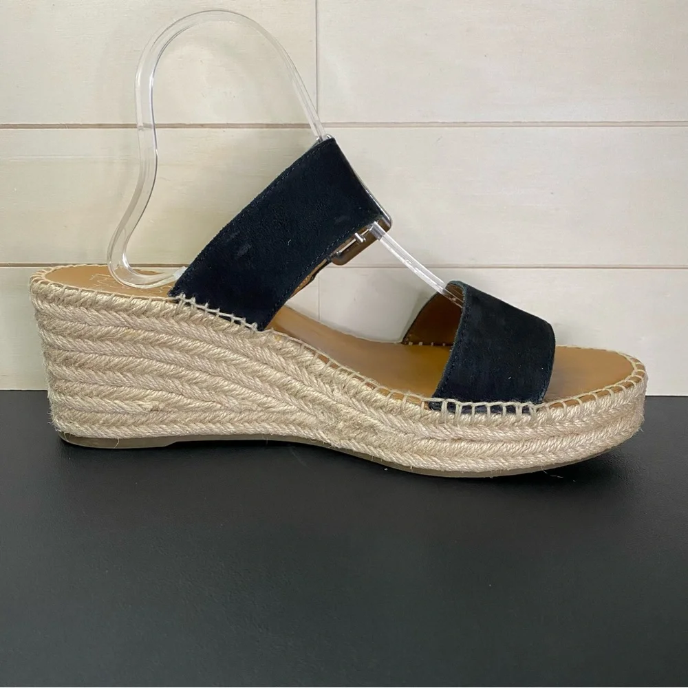 Franco Sarto Black Suede Espadrille Wedge Sandals